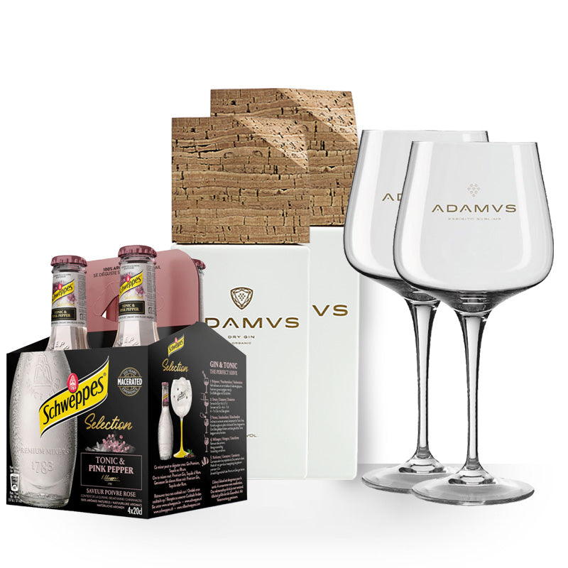 Pack Adamus & Schweppes- 2 Adamus Organic Dry Gin + 2 Free Glass + 4 Free Schweppes